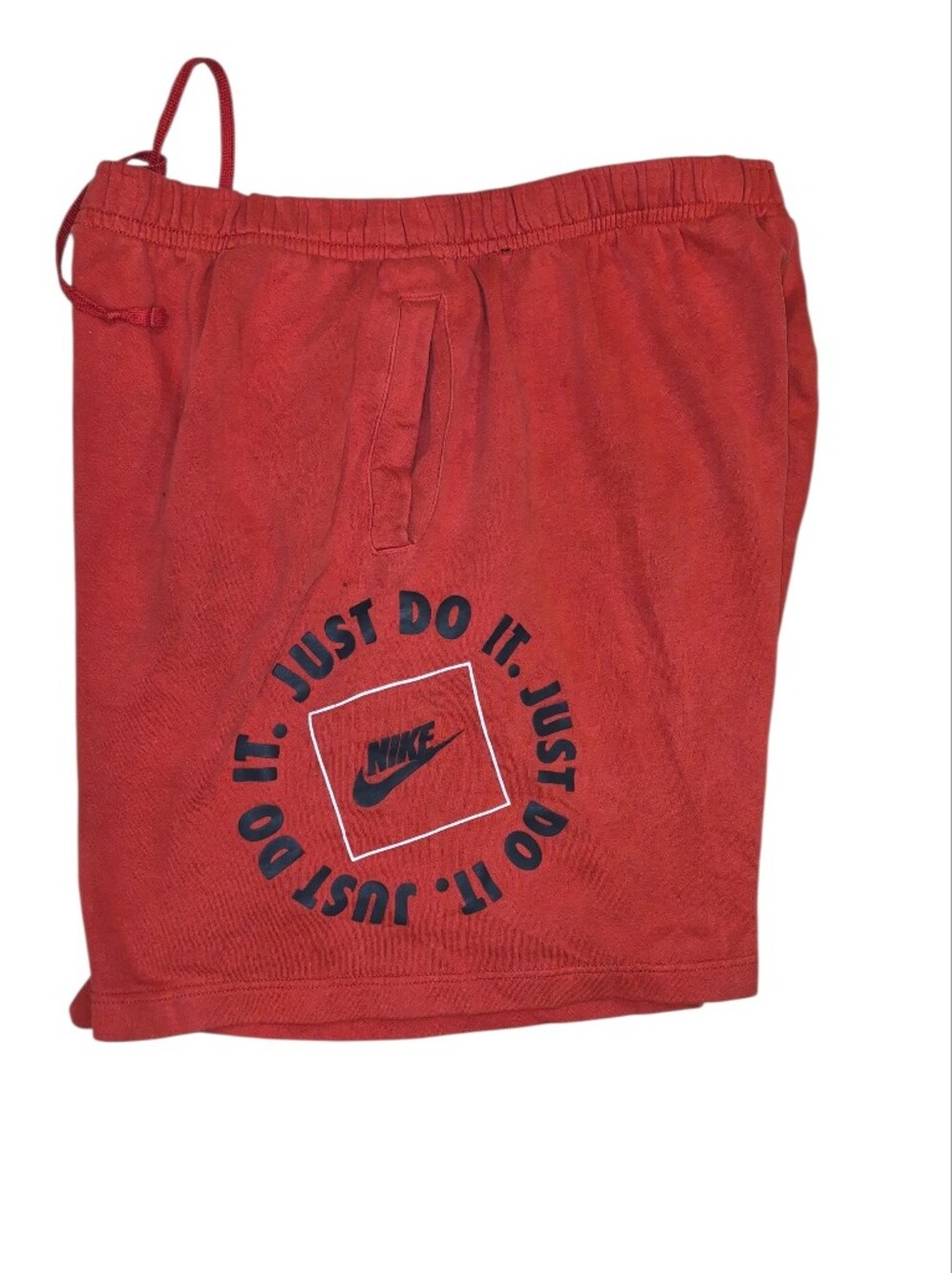 Nike Men's Red Athletic Sweat Shorts with Black Logo